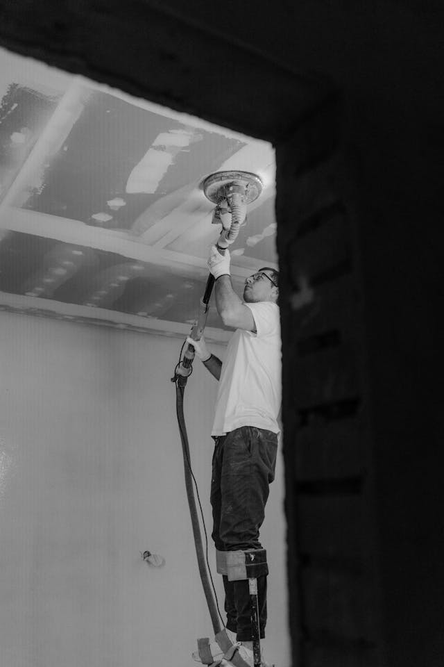 Man die de plafond schuurt